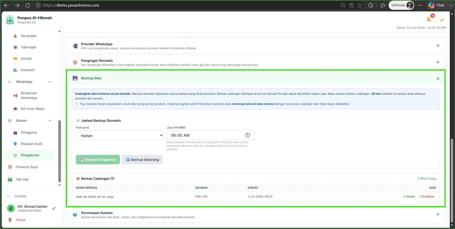 Backup data di Pesantren OS